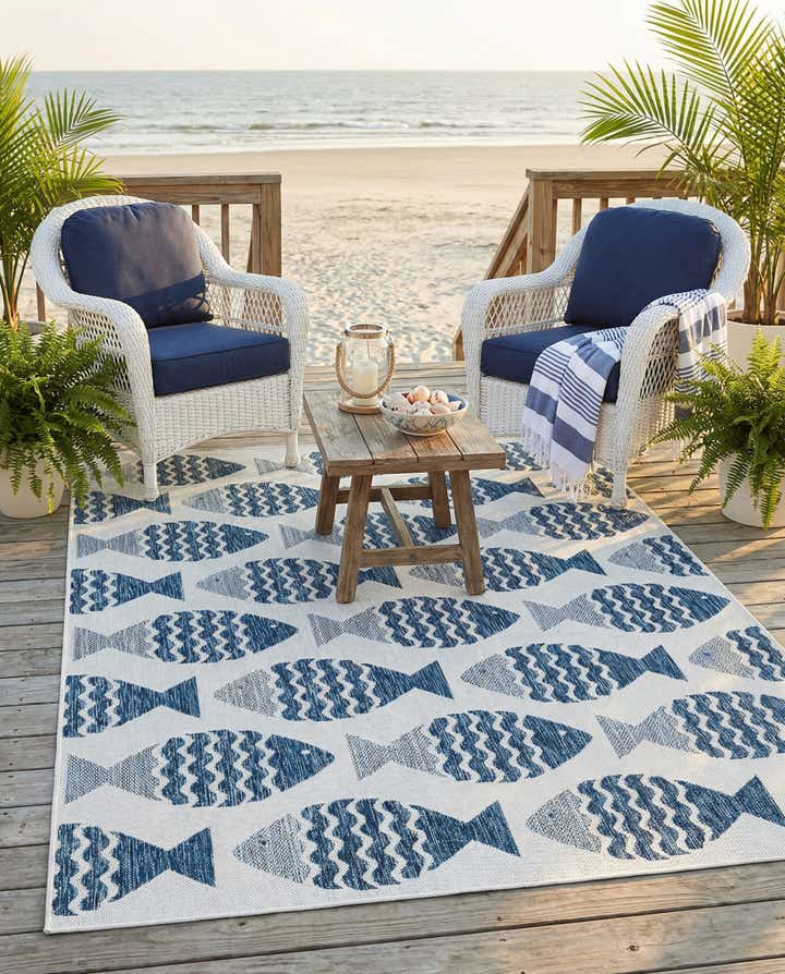 5' 3 x 8' Easy-Clean Coastal Indoor / Outdoor Rug