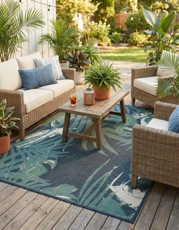 Navy Blue Easy-Clean Baja Indoor / Outdoor Square Rug