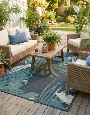 Navy Blue Easy-Clean Baja Indoor / Outdoor Square Rug