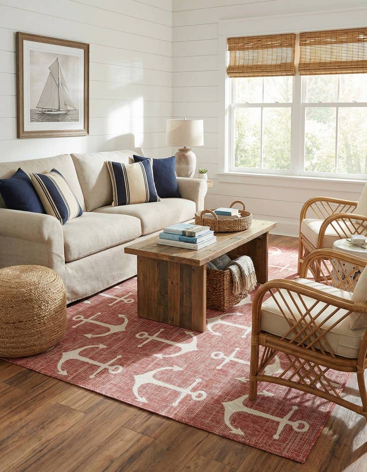 Detail image of 7' 10 x 7' 10  Washable Coastal Indoor / Outdoor Square Rug