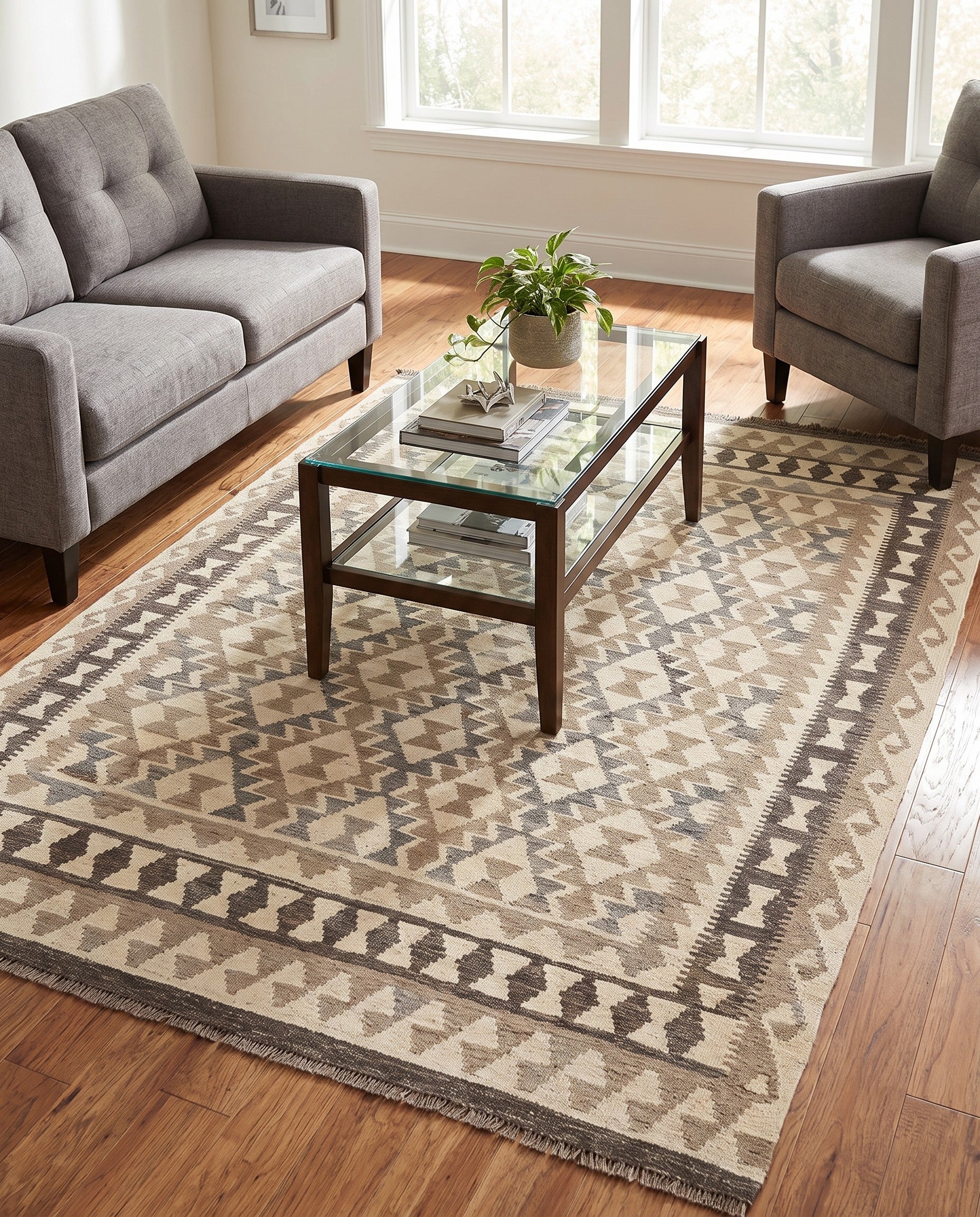 5' x 6' 9 Hand Knotted Kilim Maymana Wool Rug