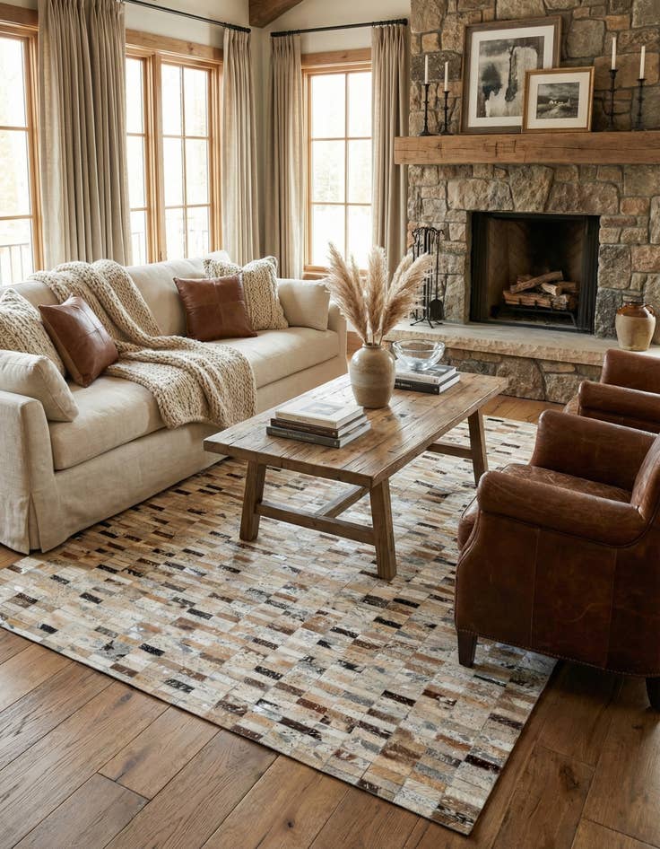 Detail image of  5' 2 x 7' 10 Cowhide - Patchwork Rug