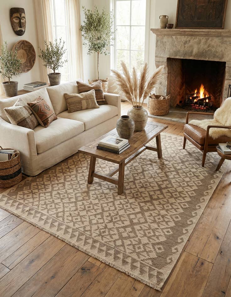 Detail image of 6' 6 x 6' 8  Hand Woven Kilim Maymana Wool Square Rug