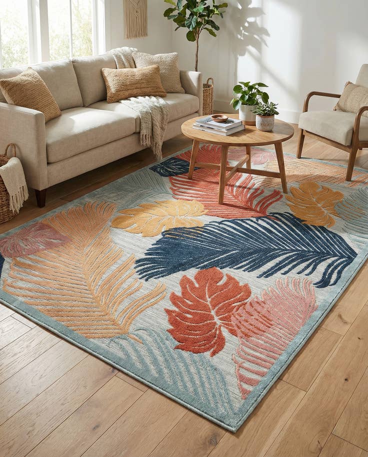 Detail image of 5' 2 x 8' Easy-Clean Botanical Indoor / Outdoor Rug