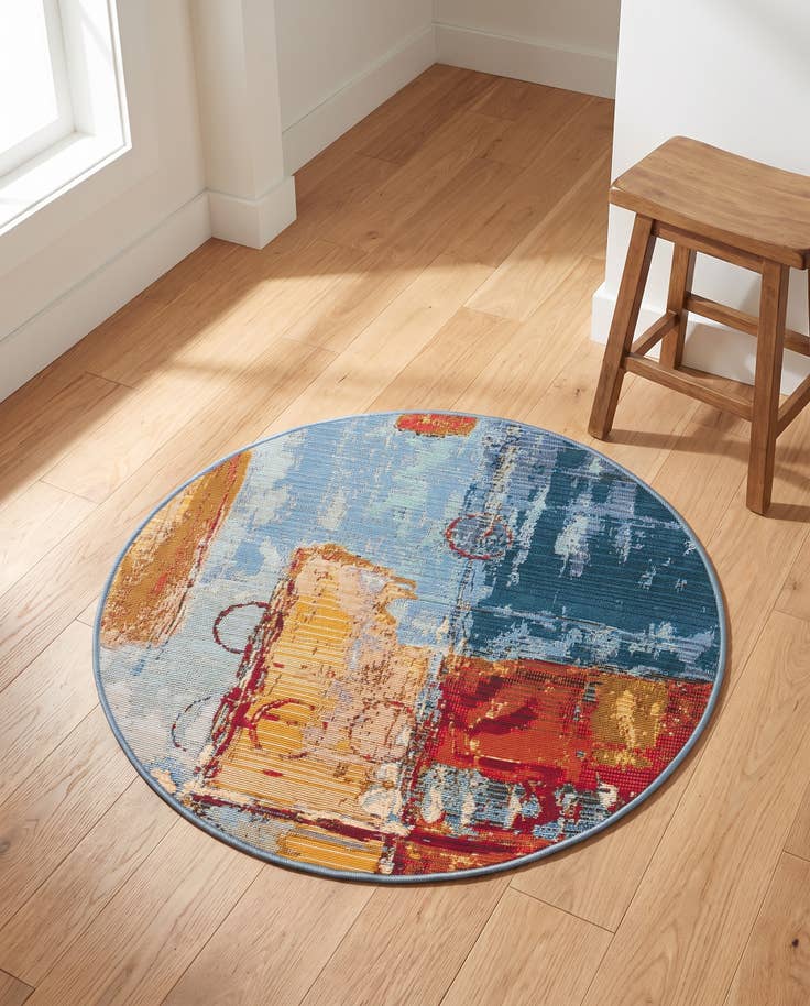 Detail image of 2' 7 x 2' 7 Easy-Clean Modern Indoor / Outdoor Round Rug