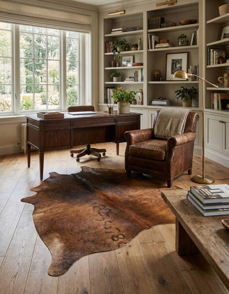 Detail image of 5' 2 x 5' 3 Cowhide Leather Square Rug