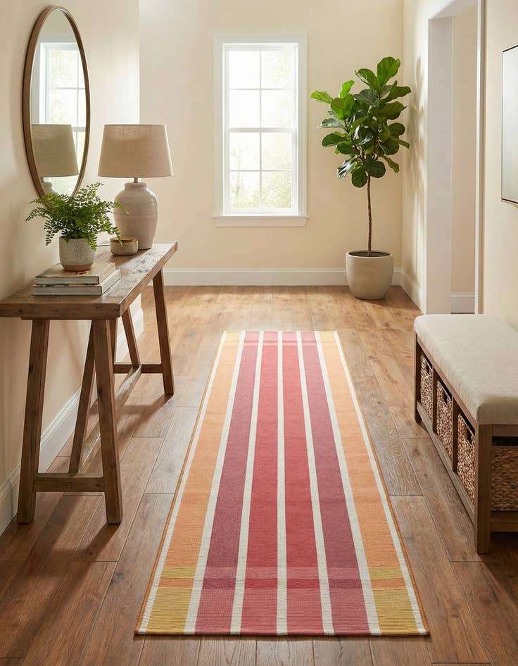 Detail image of 2' x 6'  Washable Striped Indoor / Outdoor Runner Rug