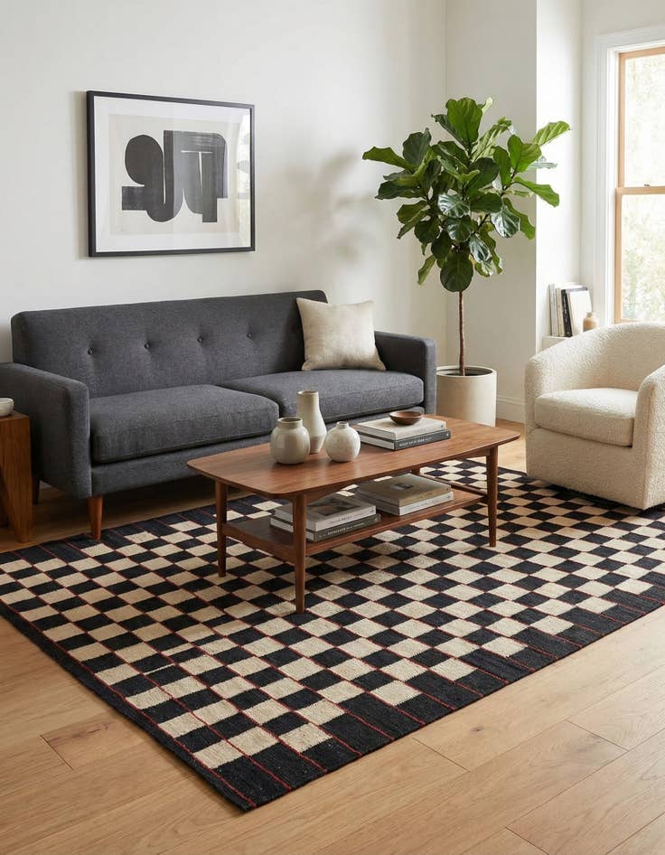 Detail image of 4' 2 x 5' 9  Hand Woven Kilim Modern Wool Rug