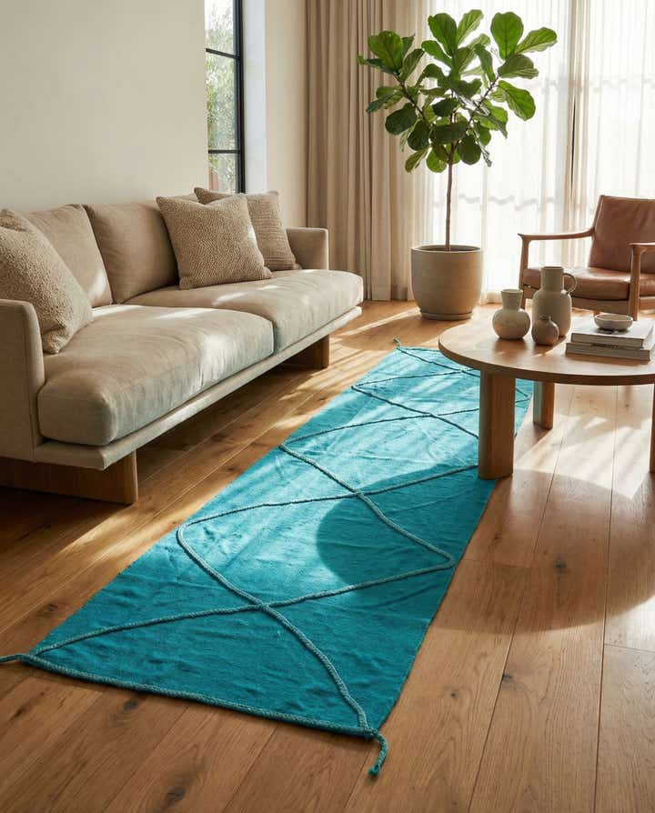 110cm x 345cm Handgewebt Kilim Modern Wolle Läufer Teppich