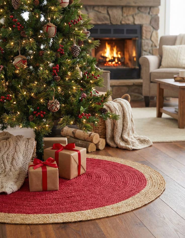 Detail image of 2' 2 x 2' 2  Hand Braided Christmas Tree Skirt