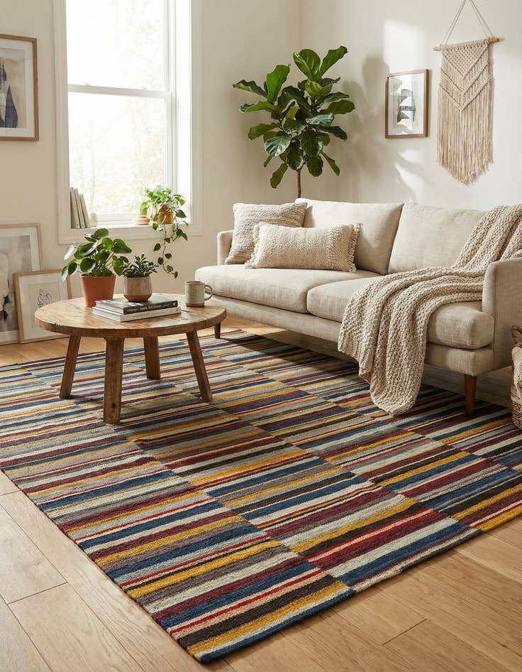 Detail image of 4' 9 x 6' 5  Hand Woven Kilim Modern Wool Rug