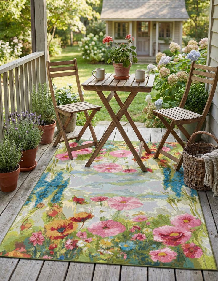 Detail image of 5' x 7'  Washable Botanical Indoor / Outdoor Rug
