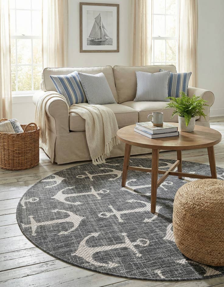 Detail image of 4' x 4'  Washable Coastal Indoor / Outdoor Round Rug