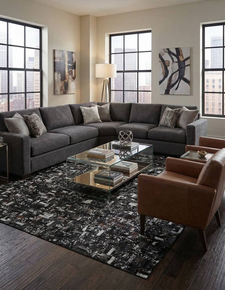 Detail image of 5' 1 x 8' Cowhide Leather Rug