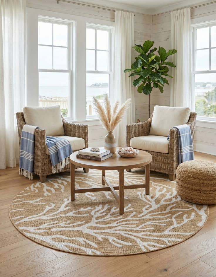 Detail image of 5' 3 x 5' 3 Easy-Clean Coastal Indoor / Outdoor Round Rug