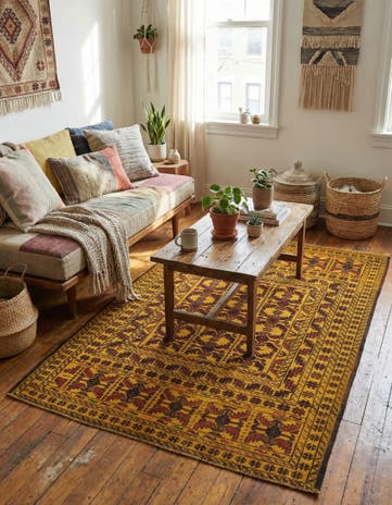 4' 3 x 6' 2 Hand Woven Kilim Afghan Wool Rug