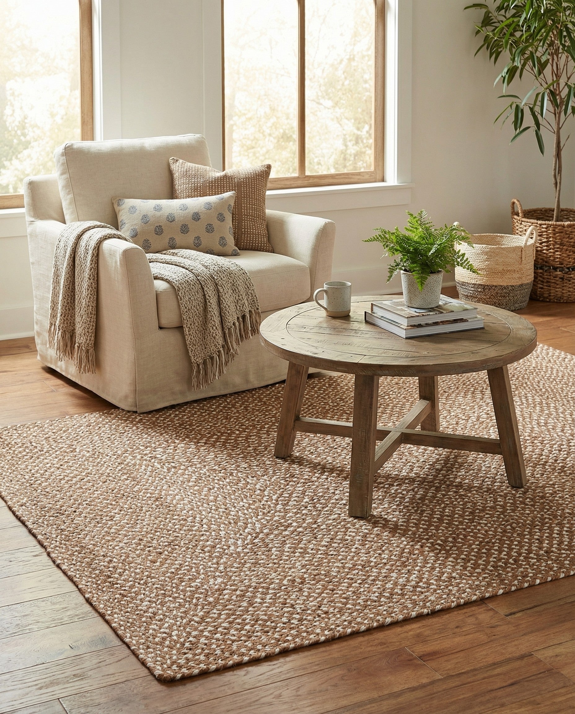  4' 1 x 6' 1  Hand Tweed Braided Jute Rug