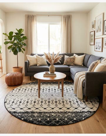 Black and White Moroccan Trellis Round Rug