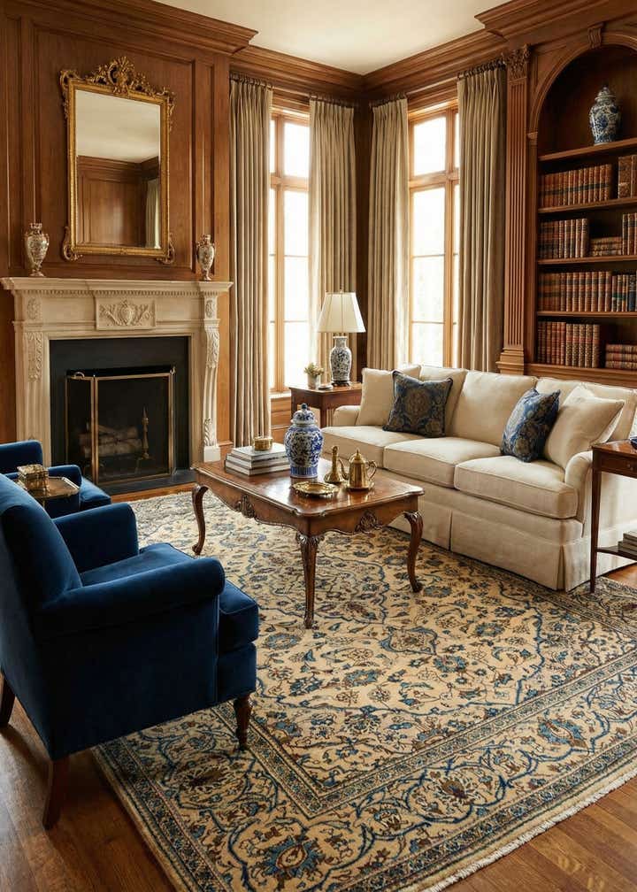 8' x 10' 3 Hand Knotted Kashan Persian Wool Rug