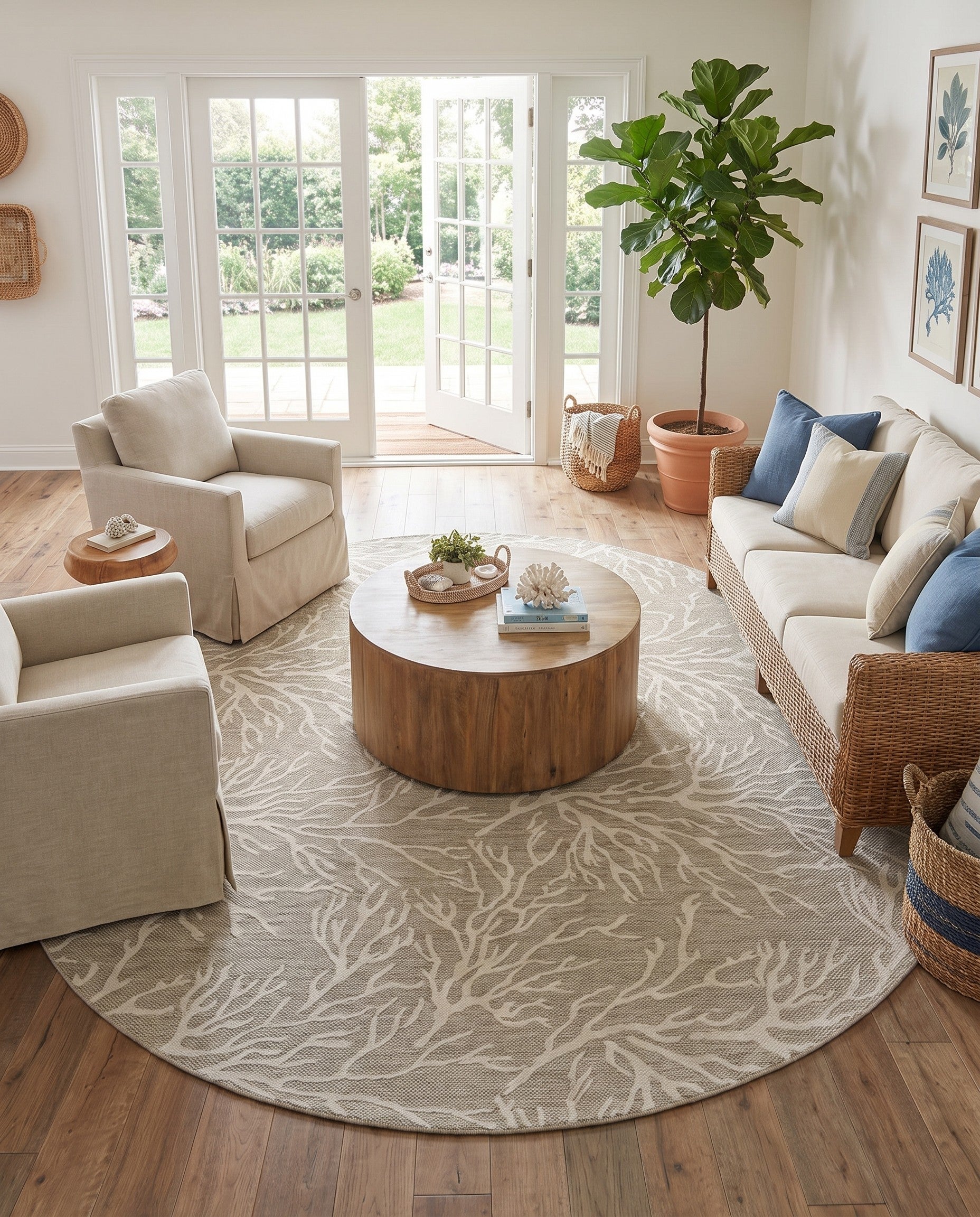 12' x 12' Easy-Clean Coastal Indoor / Outdoor Round Rug
