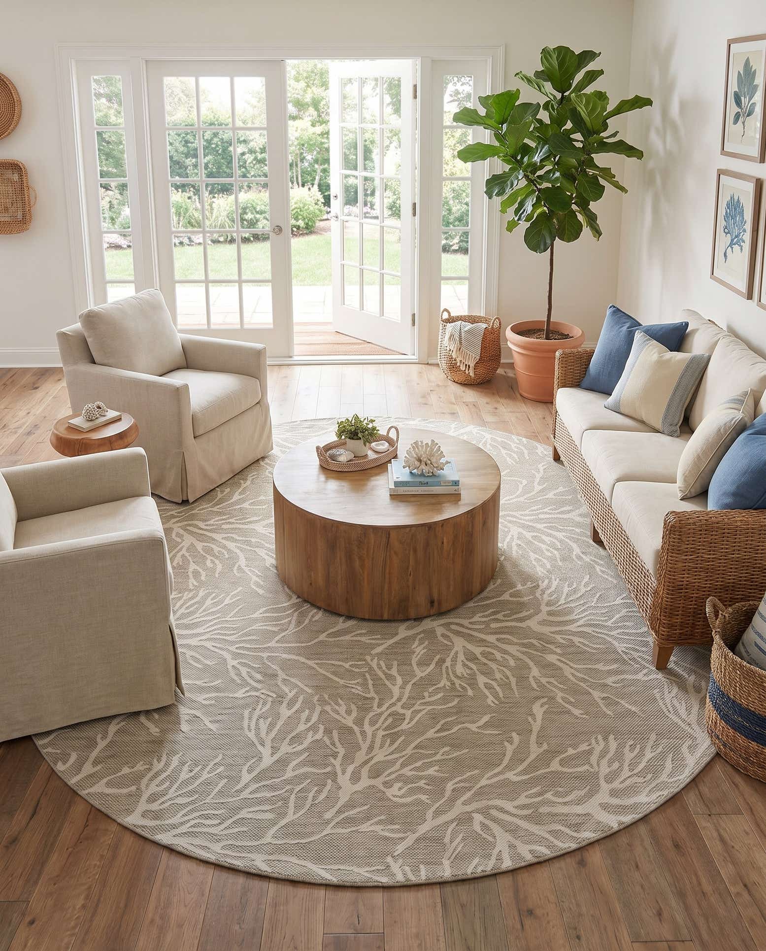 12' x 12' Easy-Clean Coastal Indoor / Outdoor Round Rug