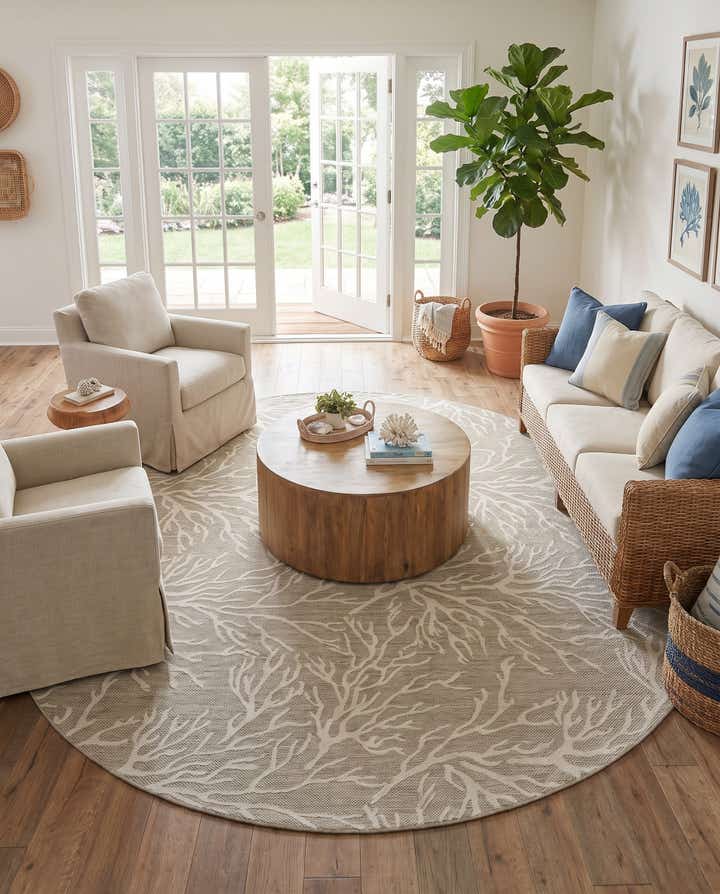 12' x 12' Easy-Clean Coastal Indoor / Outdoor Round Rug