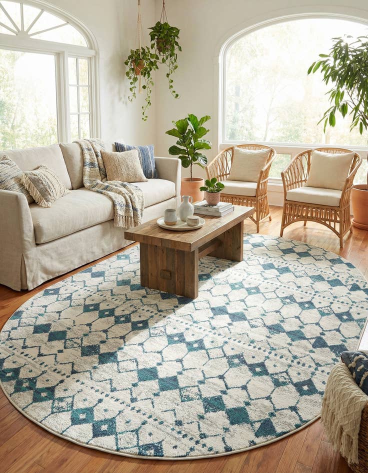 Detail image of 7' 10 x 10' Easy-Clean Trellis Indoor / Outdoor Oval Rug