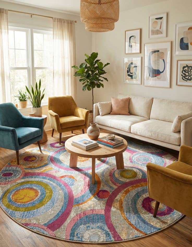 Detail image of 7' 10 x 7' 10 Easy-Clean Modern Indoor / Outdoor Round Rug