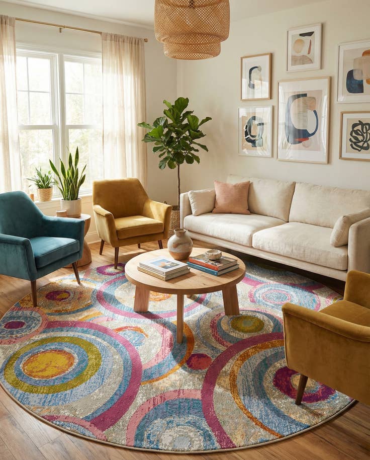 Detail image of 7' 10 x 7' 10 Easy-Clean Modern Indoor / Outdoor Round Rug