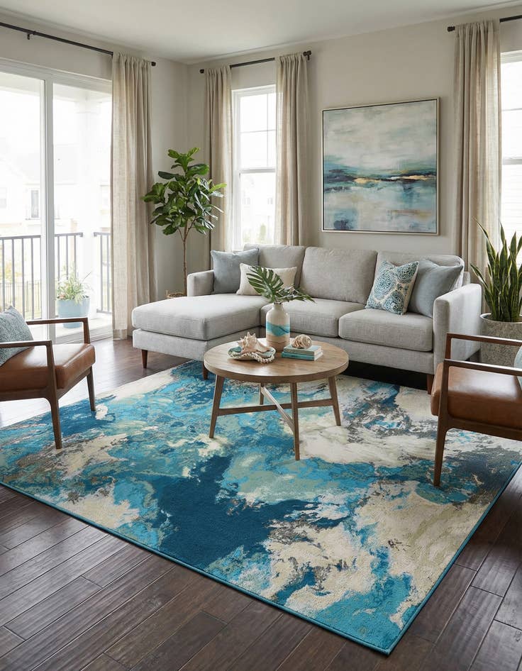 Detail image of 7' 10 x 7' 10  Washable Modern Indoor / Outdoor Square Rug