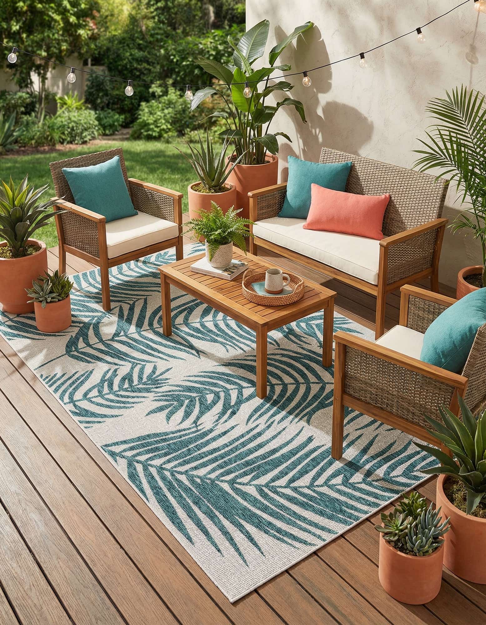 Primary image 6' x 9'  Washable Botanical Indoor / Outdoor Rug