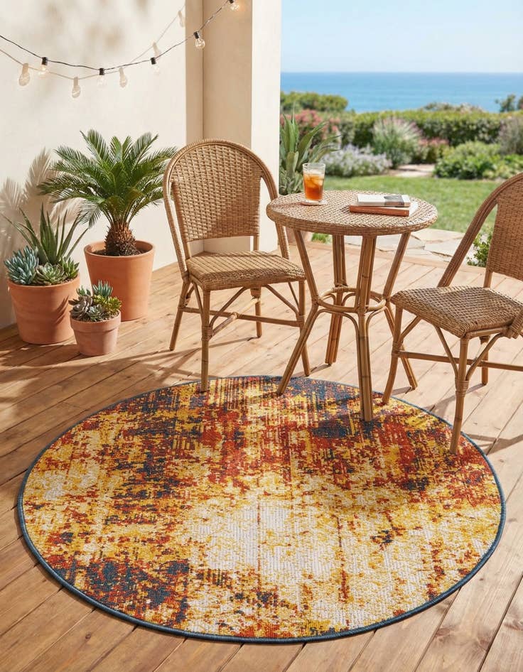 Detail image of  4' x 4'  Washable Coastal Indoor / Outdoor Round Rug
