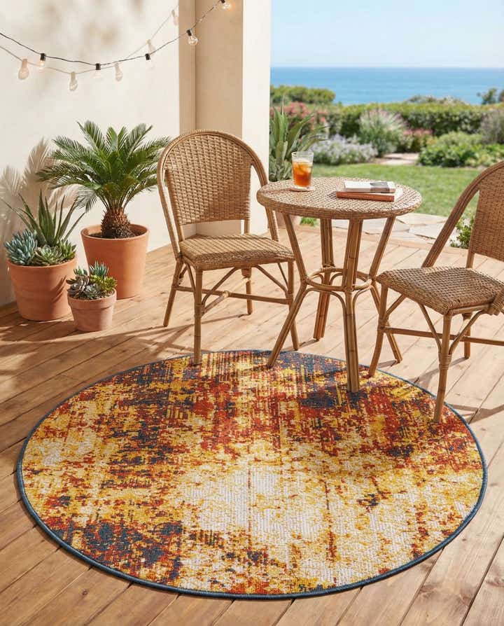 4' x 4' Easy-Clean Coastal Indoor / Outdoor Round Rug