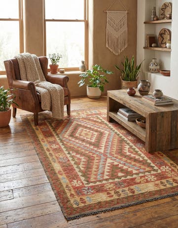 3' 7 x 6' 5 Hand Woven Kilim Maymana Wool Rug