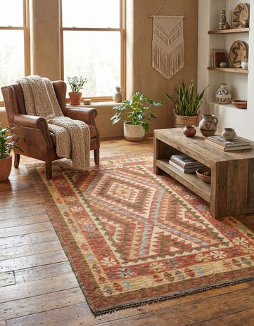 3' 7 x 6' 5 Hand Woven Kilim Maymana Wool Rug