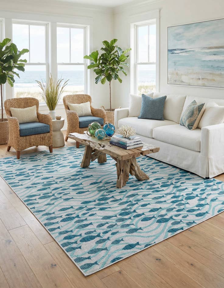 Detail image of  10' x 13'  Washable Coastal Indoor / Outdoor Rug