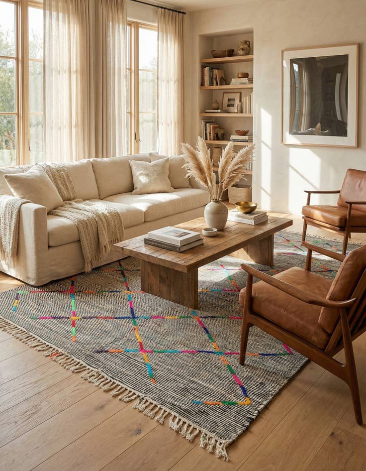 Detail image of 4' 10 x 8'  Hand Knotted Moroccan Wool Rug