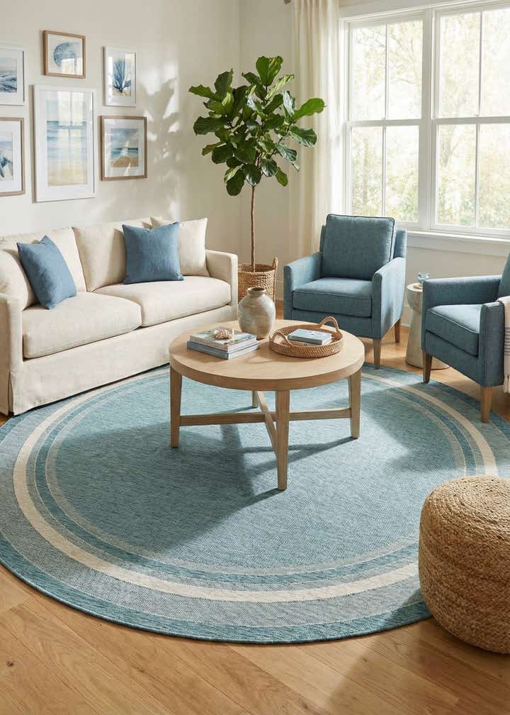 13' x 13' Easy-Clean Border Indoor / Outdoor Round Rug