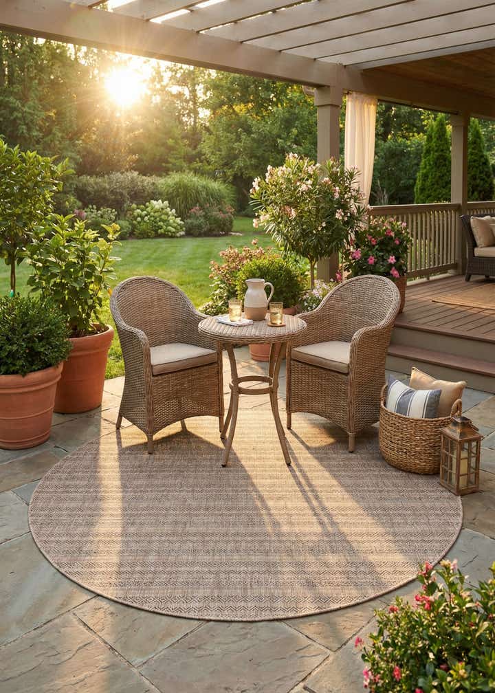 7' 10 x 7' 10 Easy-Clean Striped Indoor / Outdoor Round Rug