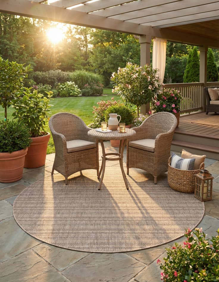 Detail image of 7' 10 x 7' 10  Washable Striped Indoor / Outdoor Round Rug