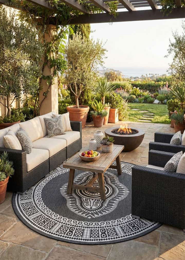 10' x 10' Easy-Clean Traditional Indoor / Outdoor Round Rug