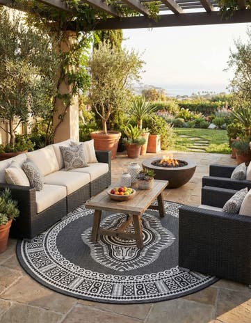 10' x 10' Easy-Clean Traditional Indoor / Outdoor Round Rug
