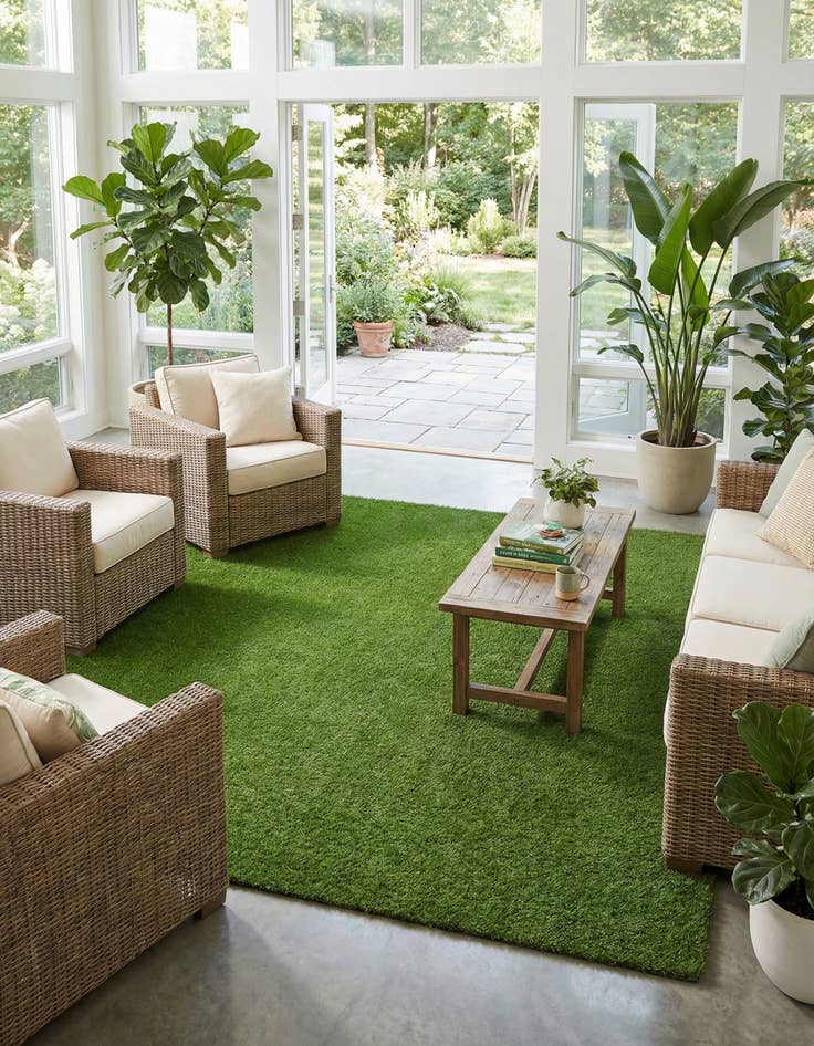 Detail image of 13' x 13'  Washable Grass Indoor / Outdoor Square Rug