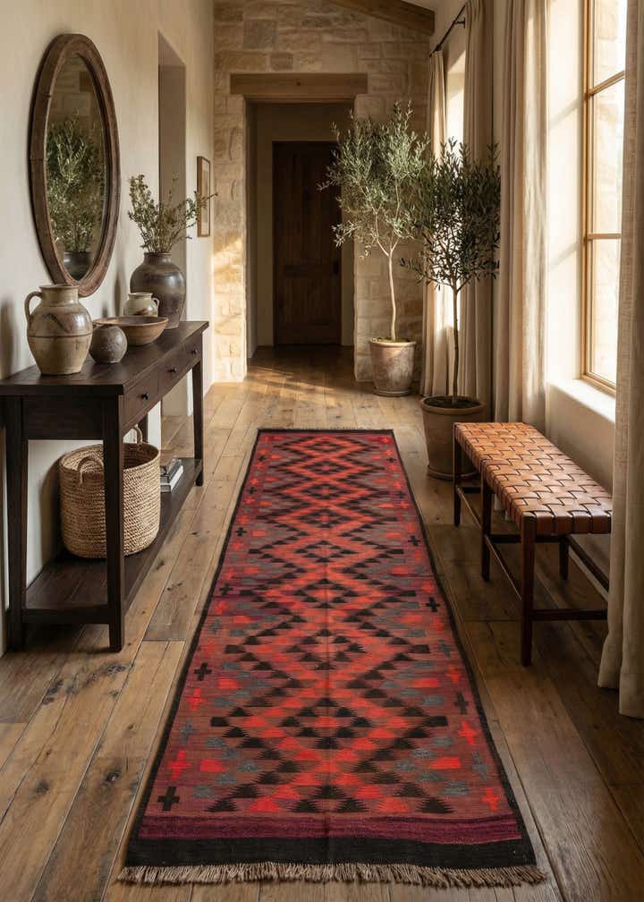 4' 5 x 14' Hand Woven Kilim Fars Wool Runner Rug