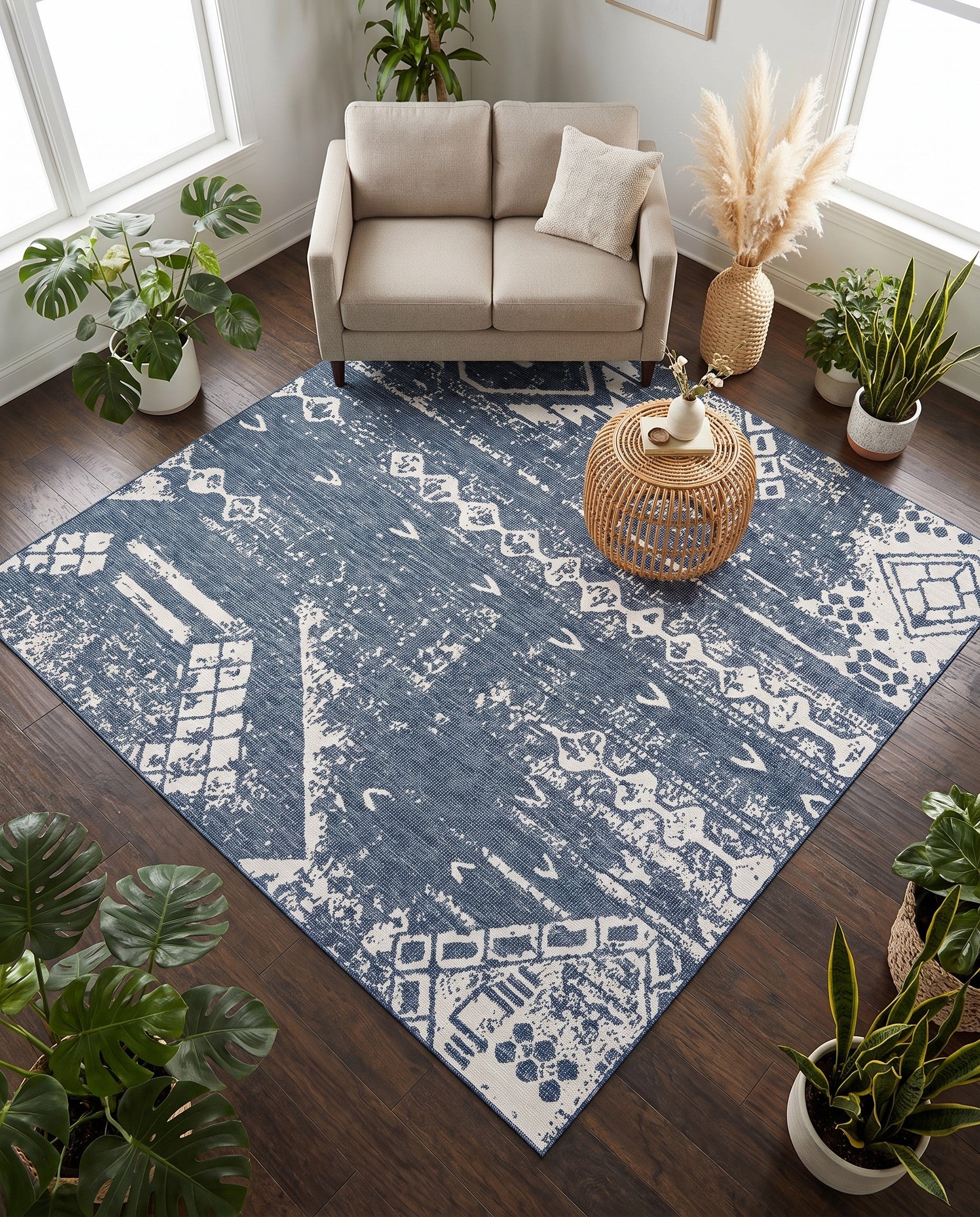 10' x 10' Easy-Clean Bohemian Indoor / Outdoor Square Rug