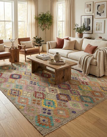 7' x 8' 2 Hand Woven Kilim Modern Wool Square Rug