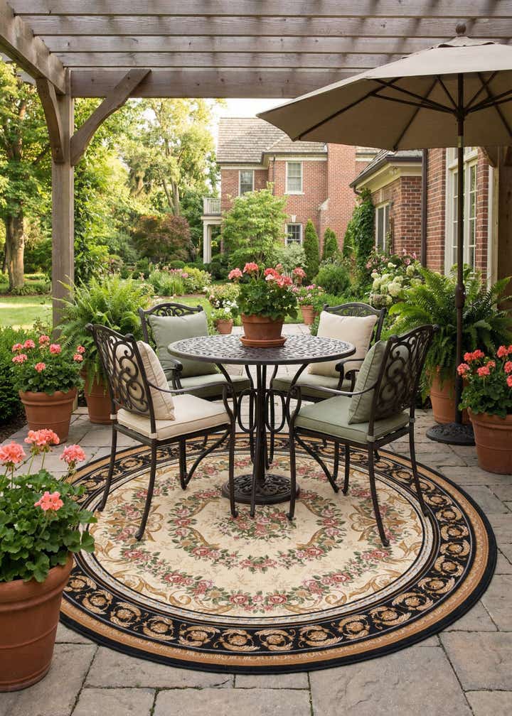 7' 10 x 7' 10 Easy-Clean Traditional Indoor / Outdoor Round Rug