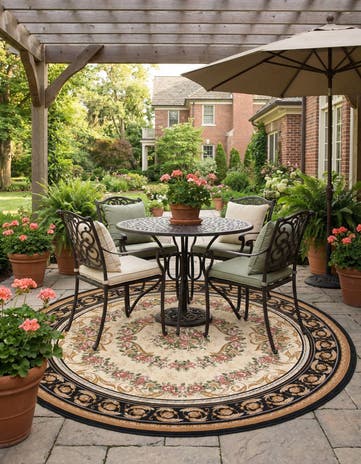 7' 10 x 7' 10 Easy-Clean Traditional Indoor / Outdoor Round Rug