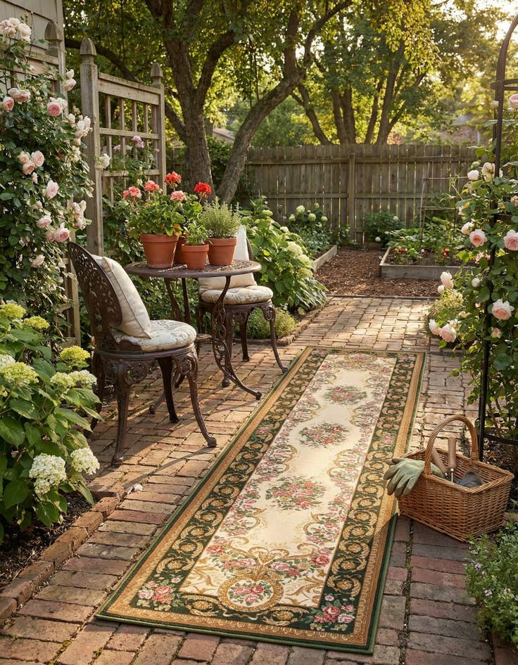 Detail image of 2' 7 x 12'  Washable Traditional Indoor / Outdoor Runner Rug