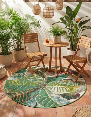 4' x 4' Easy-Clean Botanical Indoor / Outdoor Round Rug